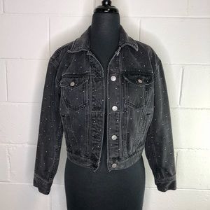 Madewell Black Cropped Denim Jacket with Small Silver Polka Dots
